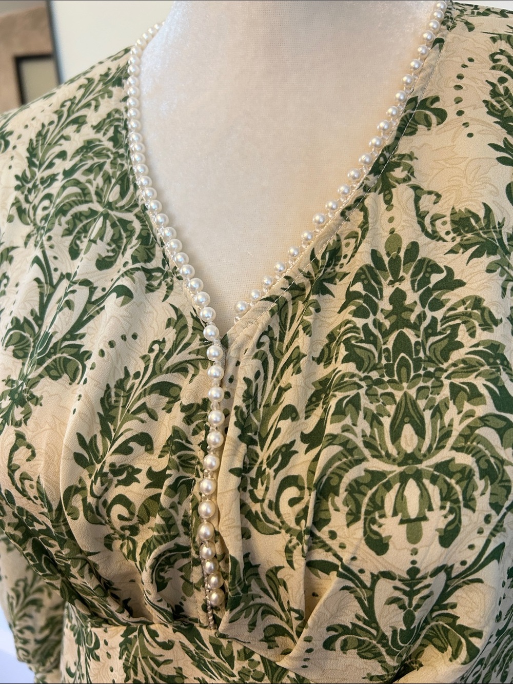 Green Damask Print Maxi Dress for Women - Picture 3 of 16